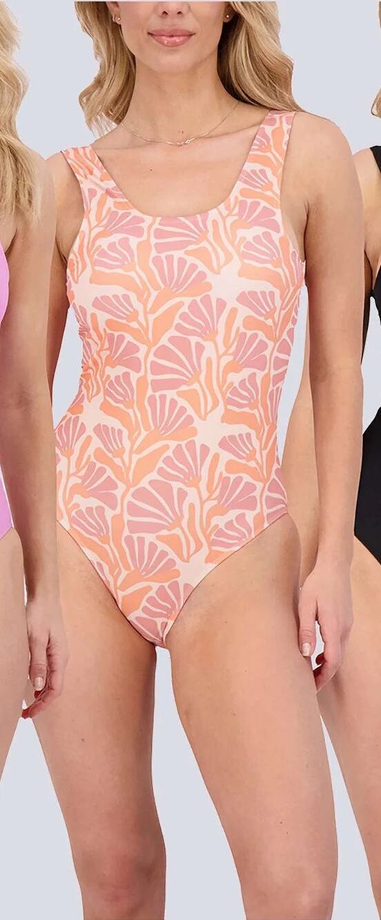 Real Essentials Scoop Neck One Piece Swimsuit Peach Coral Size S